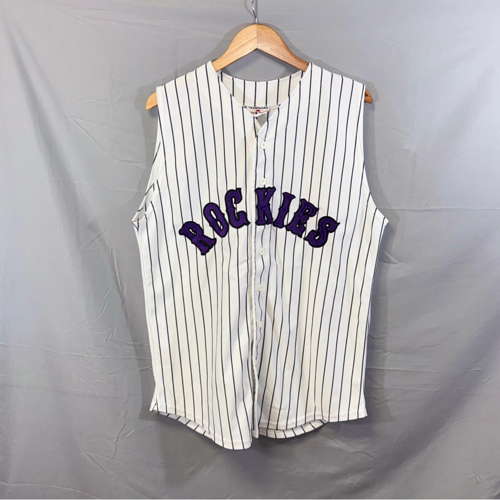 Colorado Rockies Jersey Women’s XL White Purple MLB Baseball Pinstripe Vest 44